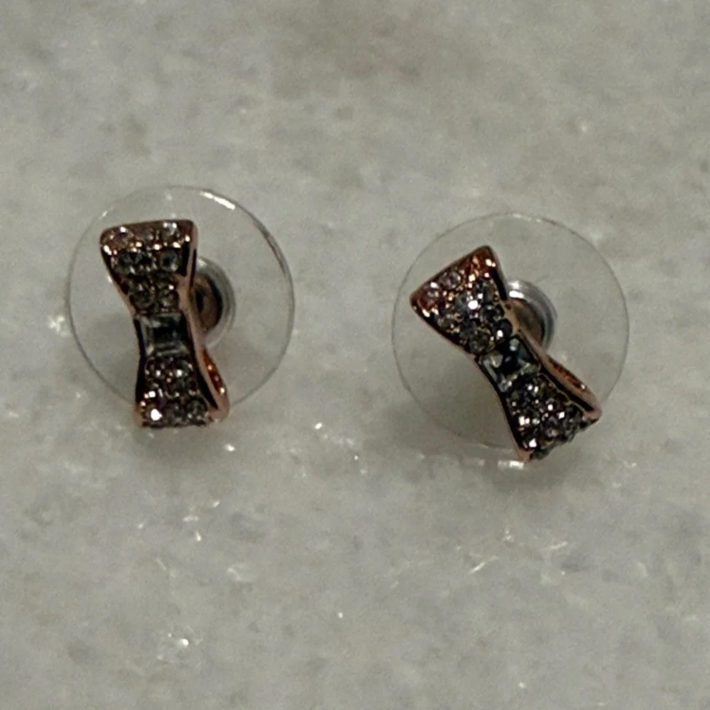 Kate Spade ready set bow rose gold stud pave earrings New